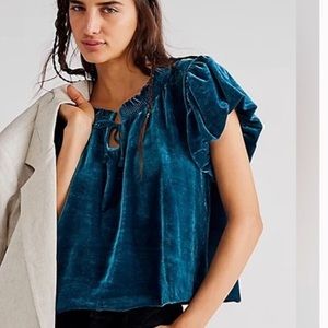 Free People Terese Velvet top in Turquoise.